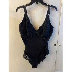Delta Burke 3x intimate black lace bodysuit snap crotch rn# 90410
